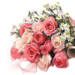 A beautiful bunch of pink, red roses  and white fl...