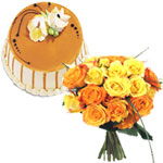 Special bunch of yellow and orange roses with frui...