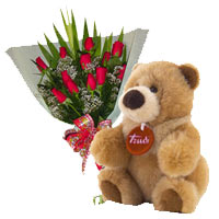 12 Roses Bouquet And Teddy Bear Special