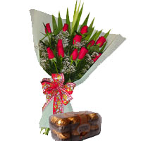 12 Red Roses Bouquet And Chocolates Special