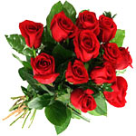 Charming 12 Red Roses with Long Stems and Foliage