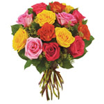 Colorful Bouquet of Hand Tied 12 Mixes Roses