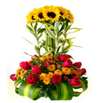 Treasured Bouquet of Sunflowers, Roses and Chrysanthemum
