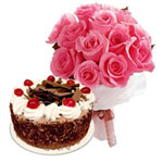 Beautiful Chocolate Strawberry Cake with 12 Pink Roses