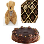 Love Triangle of Chocolate Cake, Chocolates and Teddy
