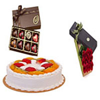 Joyful Threesome Pleasure of Cake, Chocolates and Roses