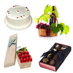 Quadruple Delight of Vanilla Cake, Red Wine, Chocolate Box and 12 Red Roses