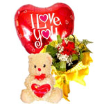 Tenderness Combo: 6 Roses Bouquet + Balloon + Teddy Bear