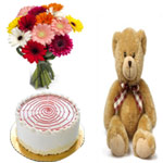 Lovely Affair of Vanilla Cake, Teddy and Gerberas