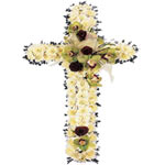 A beautiful cross arrangement in white composed of fresh cymbidium orchids, chry...