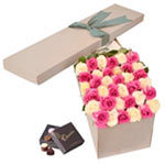 Long Stemmed Roses Gift Box Pink & White 36