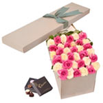 LONG STEMMED ROSES GIFT BOX PINK & WHITE 36