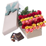 LONG STEMMED ROSES GIFT BOX RED YELLOW & PINK 36