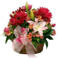 Stylish Wicker Basket of Fresh Colorful Flowers<br>