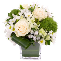 Expressive Vase Arrangement of White Mixed Flowers
