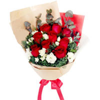Exotic Bunch of Red Roses with Classic Gypsophila