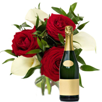 Special Bouquet of Red Roses N Calla Lilies with Sparkling Champagne