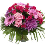 Pink and purple petals on blended roses, Gerberas and chrysanthemums never disap...