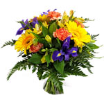 A masterful all-year, all-situation bouquet in yellow blue and orange with the e...