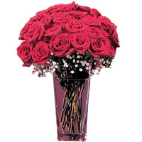 Artful Arrangement of 50 Red Roses in a Vase