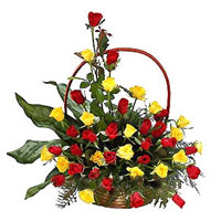 Dazzling Yellow N Red Roses in a Basket