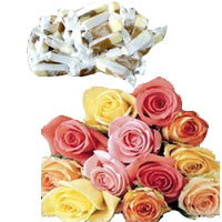 Delicious Banoful Special Tropy Sweets N a Bunch of Multicolor Roses