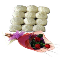 Special Gift Pack of Khir Tost from Banoful and Red Roses Bouquet