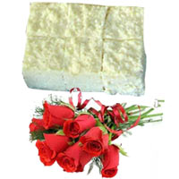 Finest Gift of Banoful Special Cacha Shondesh N Vibrant Red Roses Bouquet