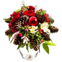 Cute New Year bouquet with cones. ...
