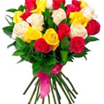 Colorful Long stemmed Roses with Bow