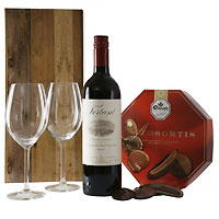 Special Red Wine and Two Glasses with Droste Hamper