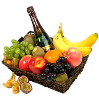 Fruit Basket with small bottle of champagne