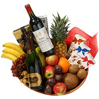 Fruit, chocolates, champagne and wine