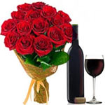 Roses Bouquet And Wine 