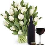 White Bouquet Of Tulip With Red Wine