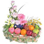 This charming basket with its fresh fruit and flow...