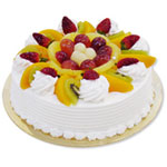 Scrumptious Vanilla Sponge Cake with Fruits, Ribbon and Card
