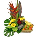 Fresh Fruits Basket with Tropical Flowers