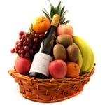 Bountiful Basket of Wine and Fresh Fruits