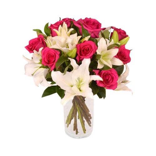 Arrangement Of Roses And Lilies