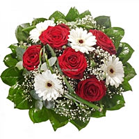 Send this bouquet of white Gerberas and red rose on Funeral for show your deepes...