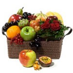 Beautiful Fresh Fruits and Red Roses Gift Hamper