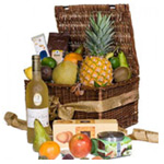 Delicate Fruit, Wine and Treats Gift Basket