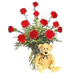 Red Carnations and Bear