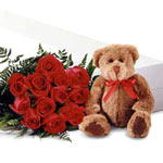 1 Dozen Red Roses with Bear