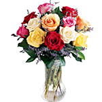 One Dozen Long Stem Assorted coloured Roses fine p......  to Lorraine