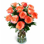 Cheerful Vase of Orange Roses
