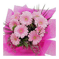 10 pink gerberas, match greenery, pink tissue to wrap. (The picture is only for ...