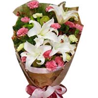 12 pink carnations, 5 white carnations(if white carnation not available, we will...