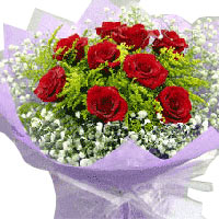 Blooming Bouquet of 9 Red Rose with Baby's Breath